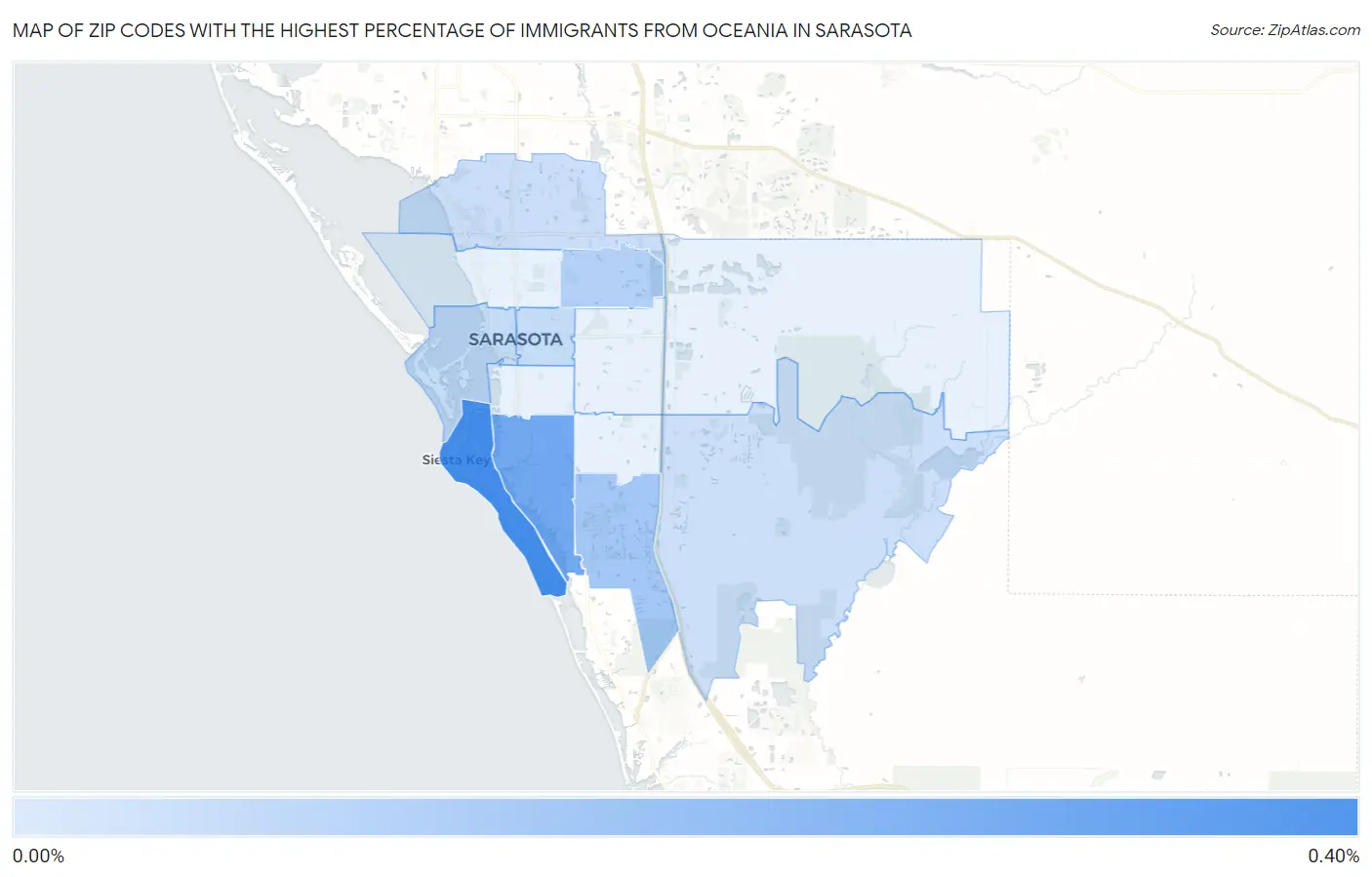 Zip Codes with the Highest Percentage of Immigrants from Oceania in Sarasota Map