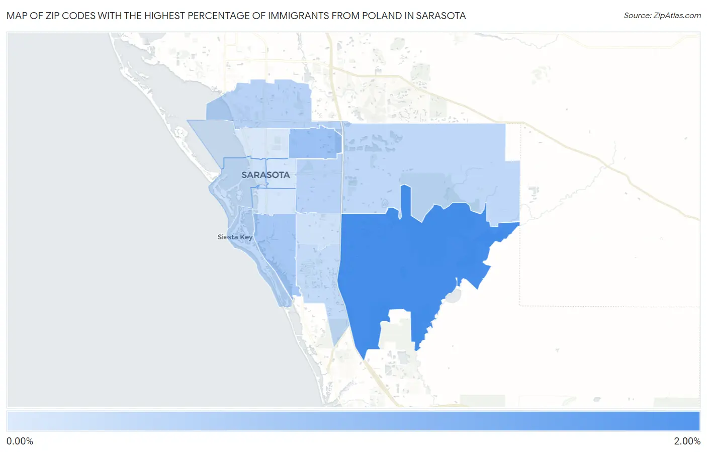 Zip Codes with the Highest Percentage of Immigrants from Poland in Sarasota Map