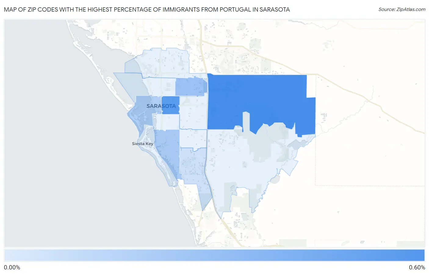 Zip Codes with the Highest Percentage of Immigrants from Portugal in Sarasota Map