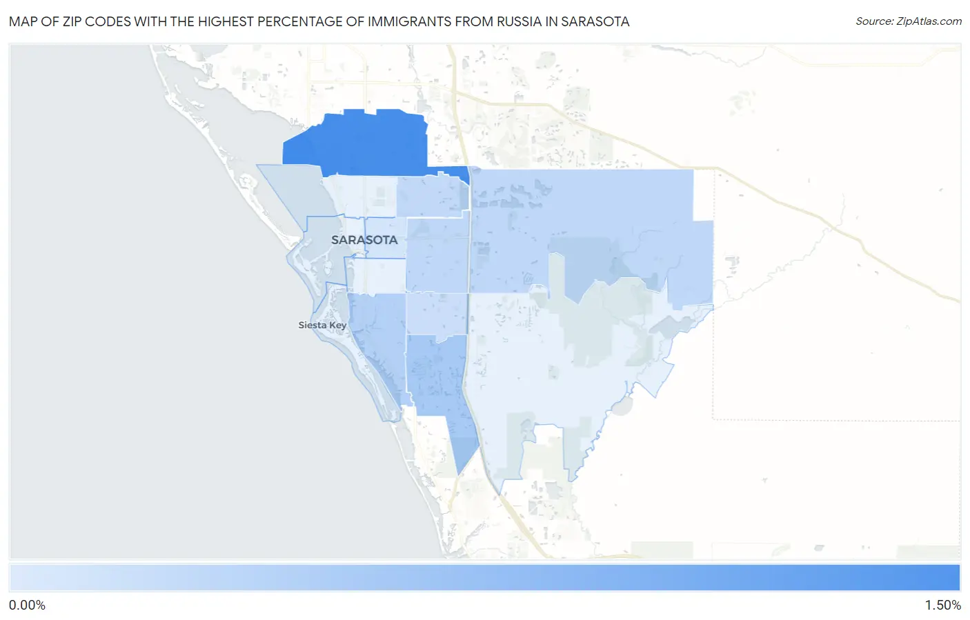 Zip Codes with the Highest Percentage of Immigrants from Russia in Sarasota Map