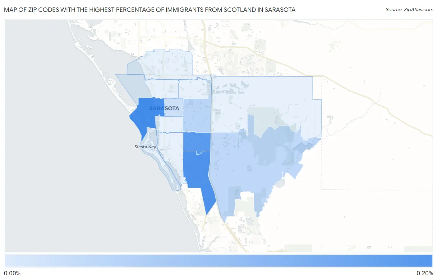 Zip Codes with the Highest Percentage of Immigrants from Scotland in Sarasota Map