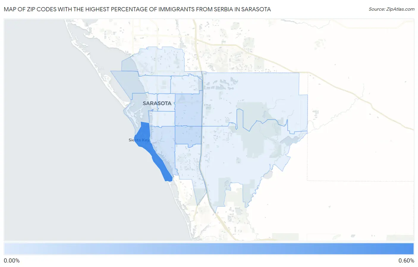Zip Codes with the Highest Percentage of Immigrants from Serbia in Sarasota Map