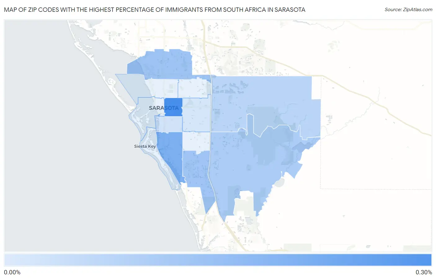 Zip Codes with the Highest Percentage of Immigrants from South Africa in Sarasota Map