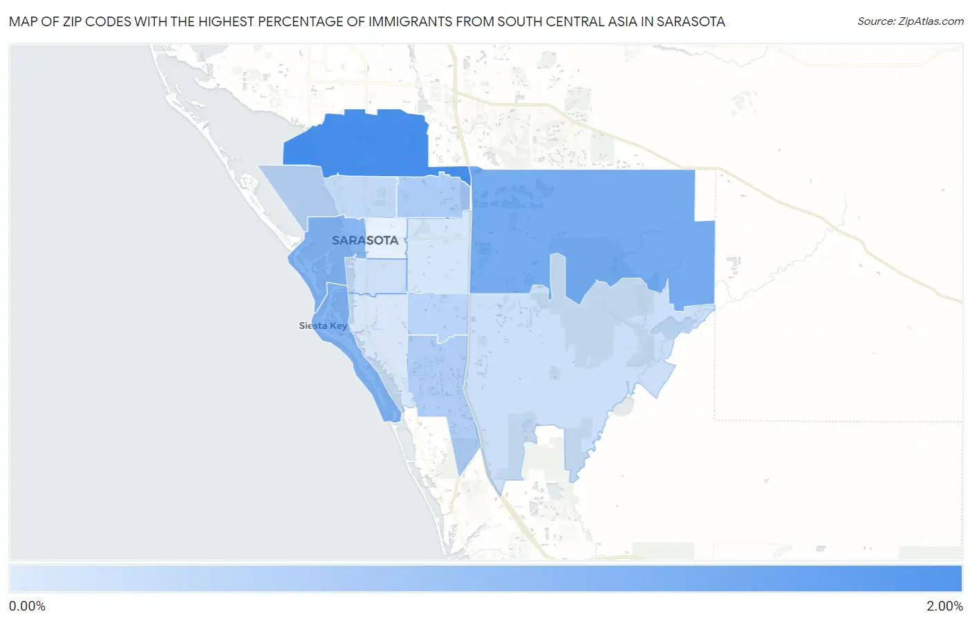 Zip Codes with the Highest Percentage of Immigrants from South Central Asia in Sarasota Map