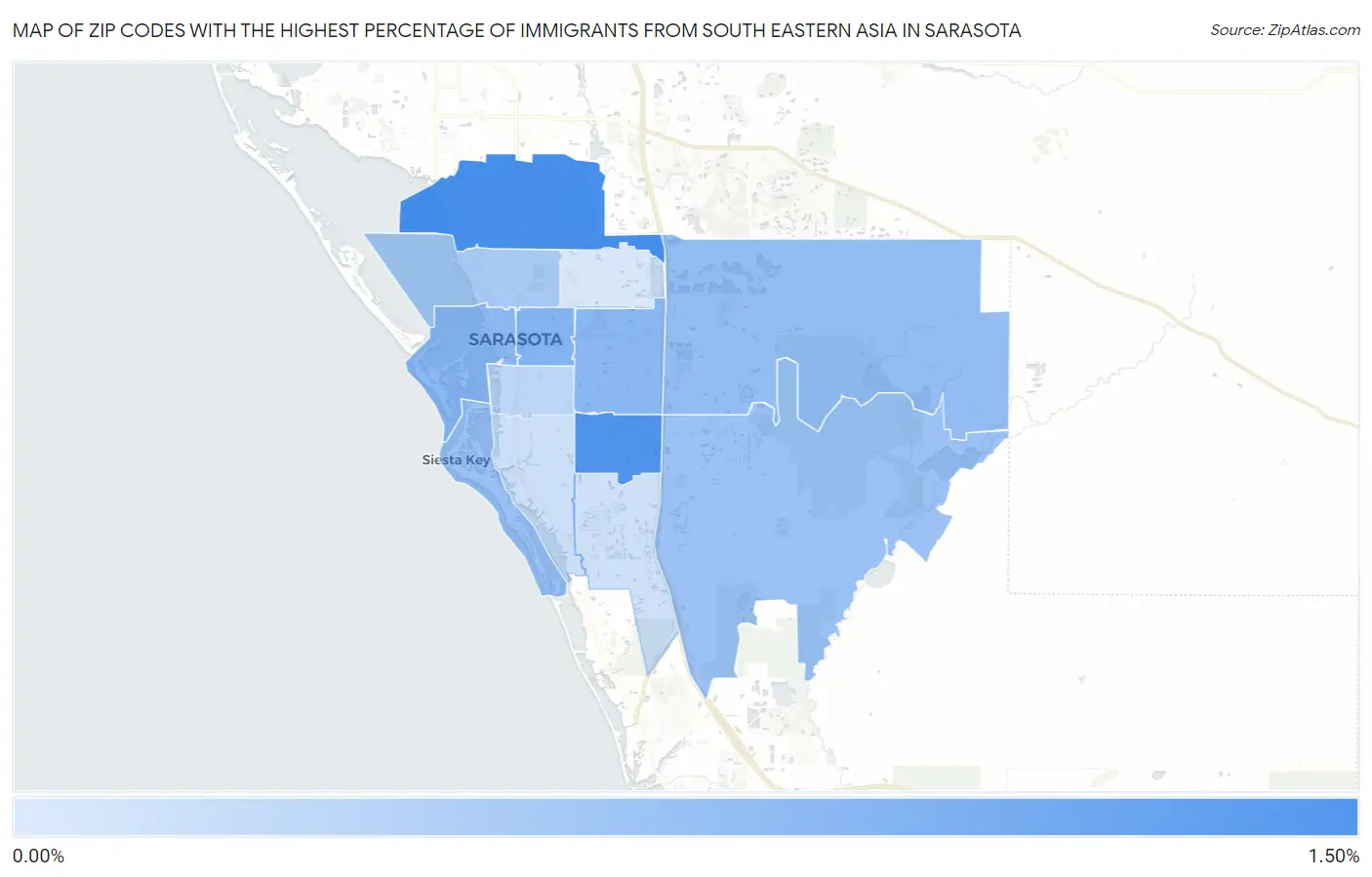 Zip Codes with the Highest Percentage of Immigrants from South Eastern Asia in Sarasota Map