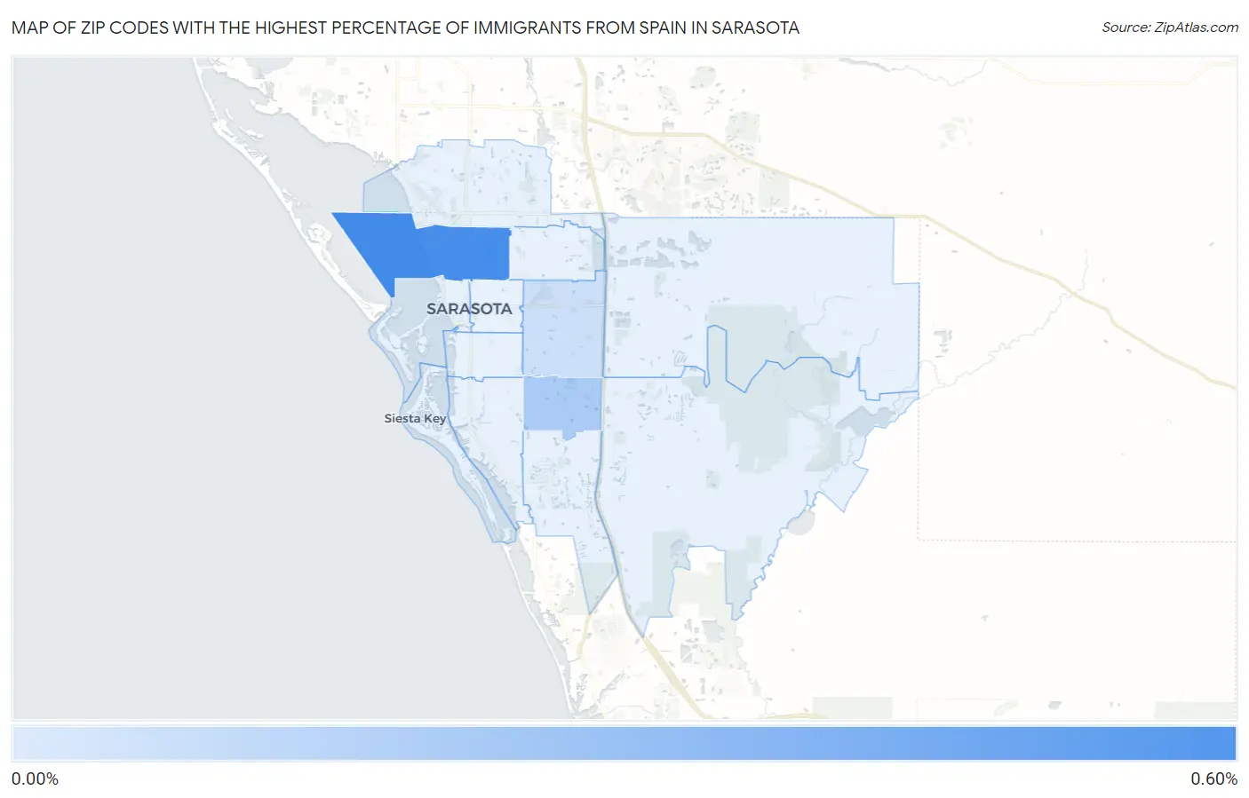 Zip Codes with the Highest Percentage of Immigrants from Spain in Sarasota Map