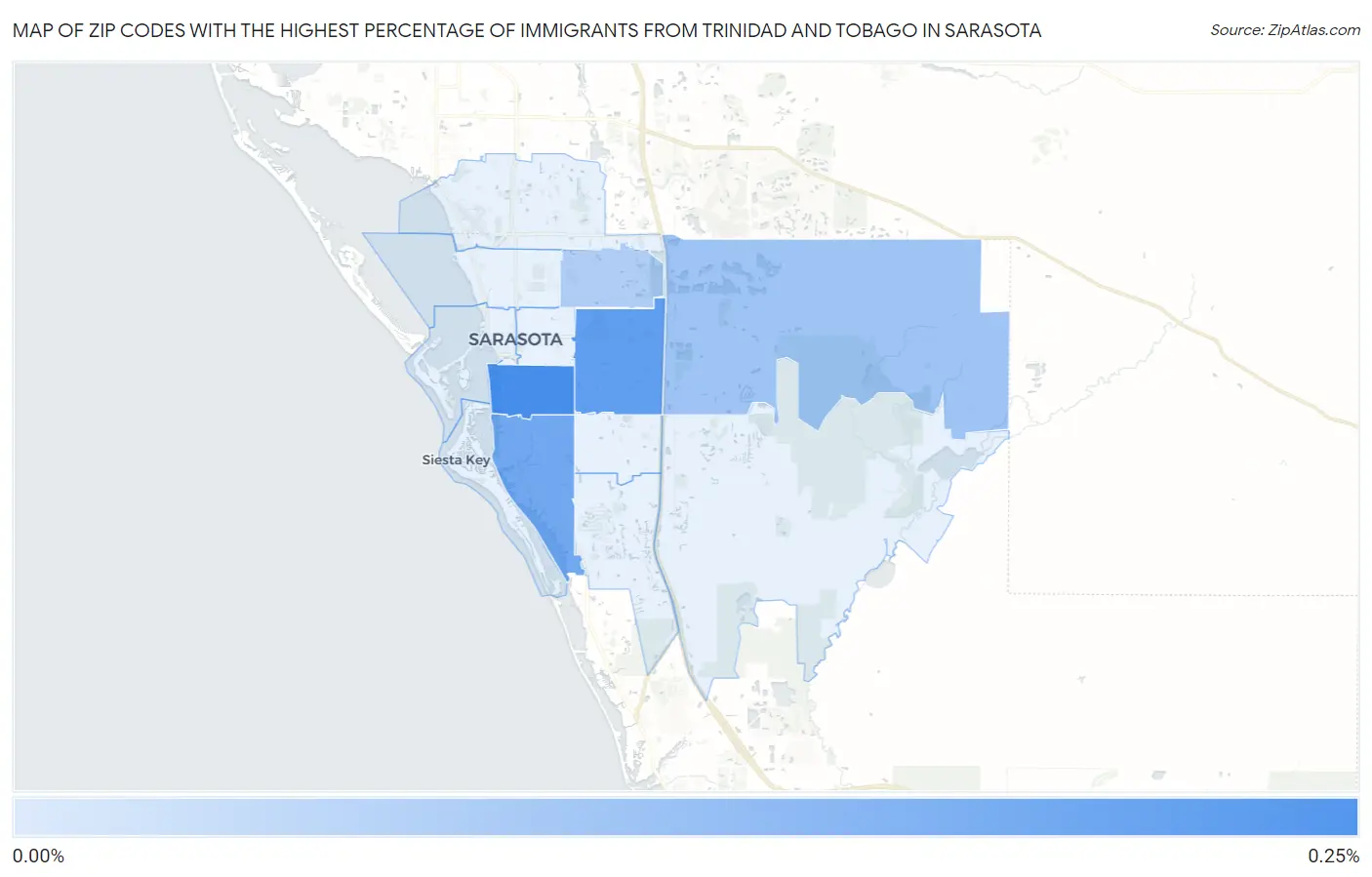 Zip Codes with the Highest Percentage of Immigrants from Trinidad and Tobago in Sarasota Map