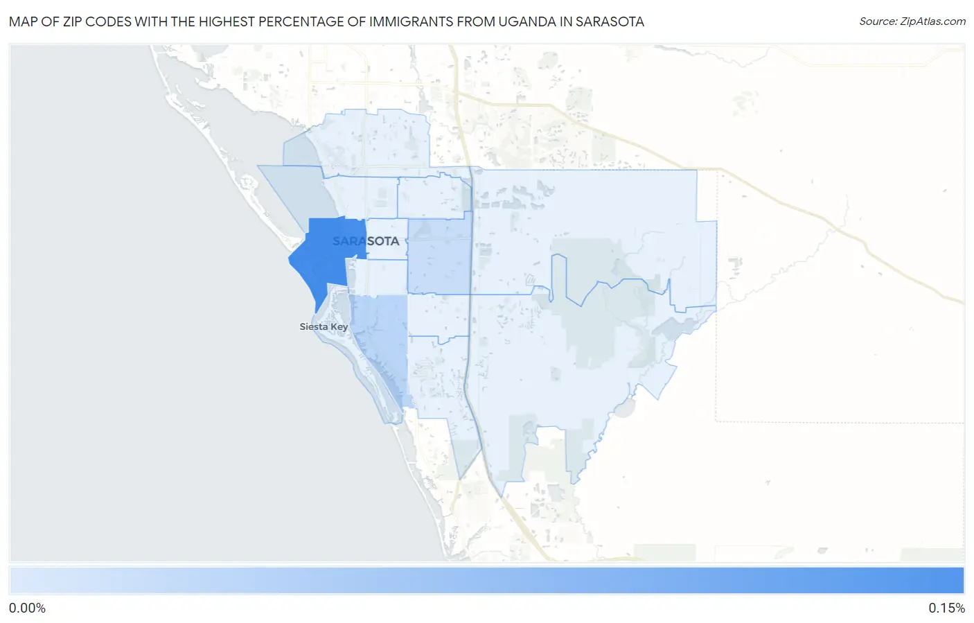 Zip Codes with the Highest Percentage of Immigrants from Uganda in Sarasota Map