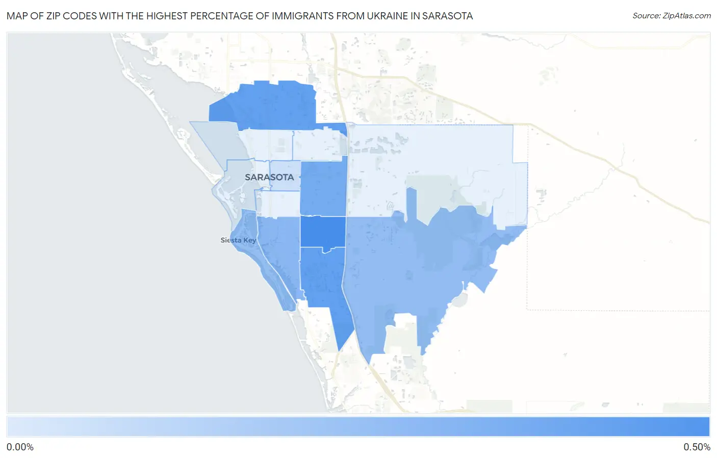 Zip Codes with the Highest Percentage of Immigrants from Ukraine in Sarasota Map
