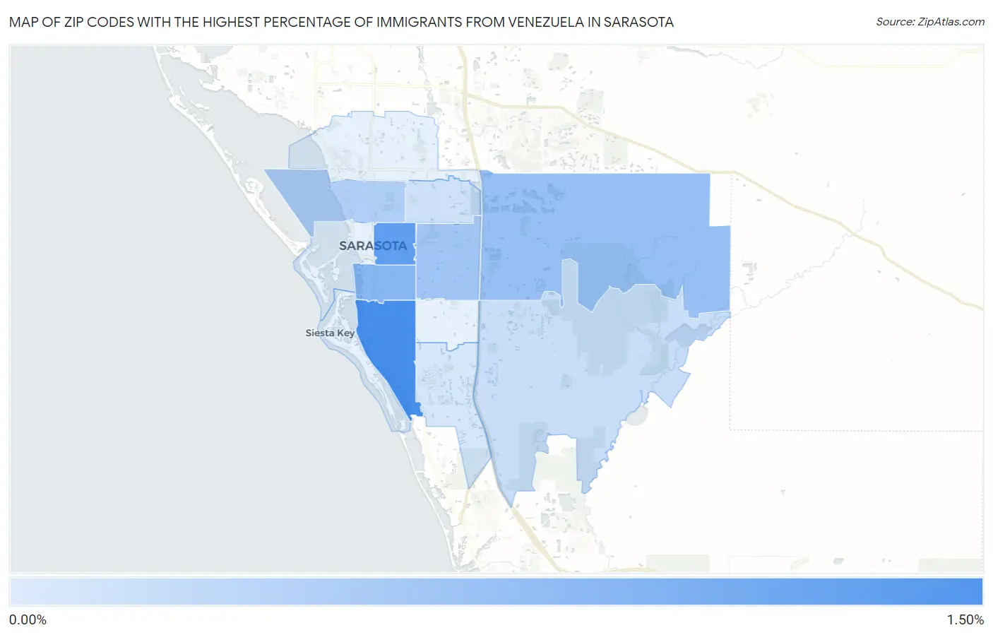 Zip Codes with the Highest Percentage of Immigrants from Venezuela in Sarasota Map