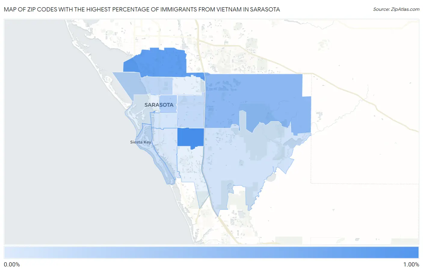 Zip Codes with the Highest Percentage of Immigrants from Vietnam in Sarasota Map