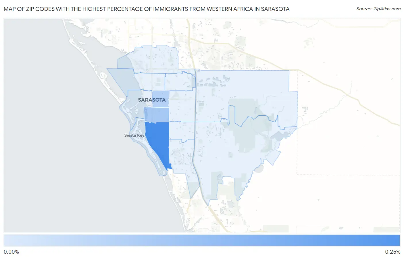 Zip Codes with the Highest Percentage of Immigrants from Western Africa in Sarasota Map