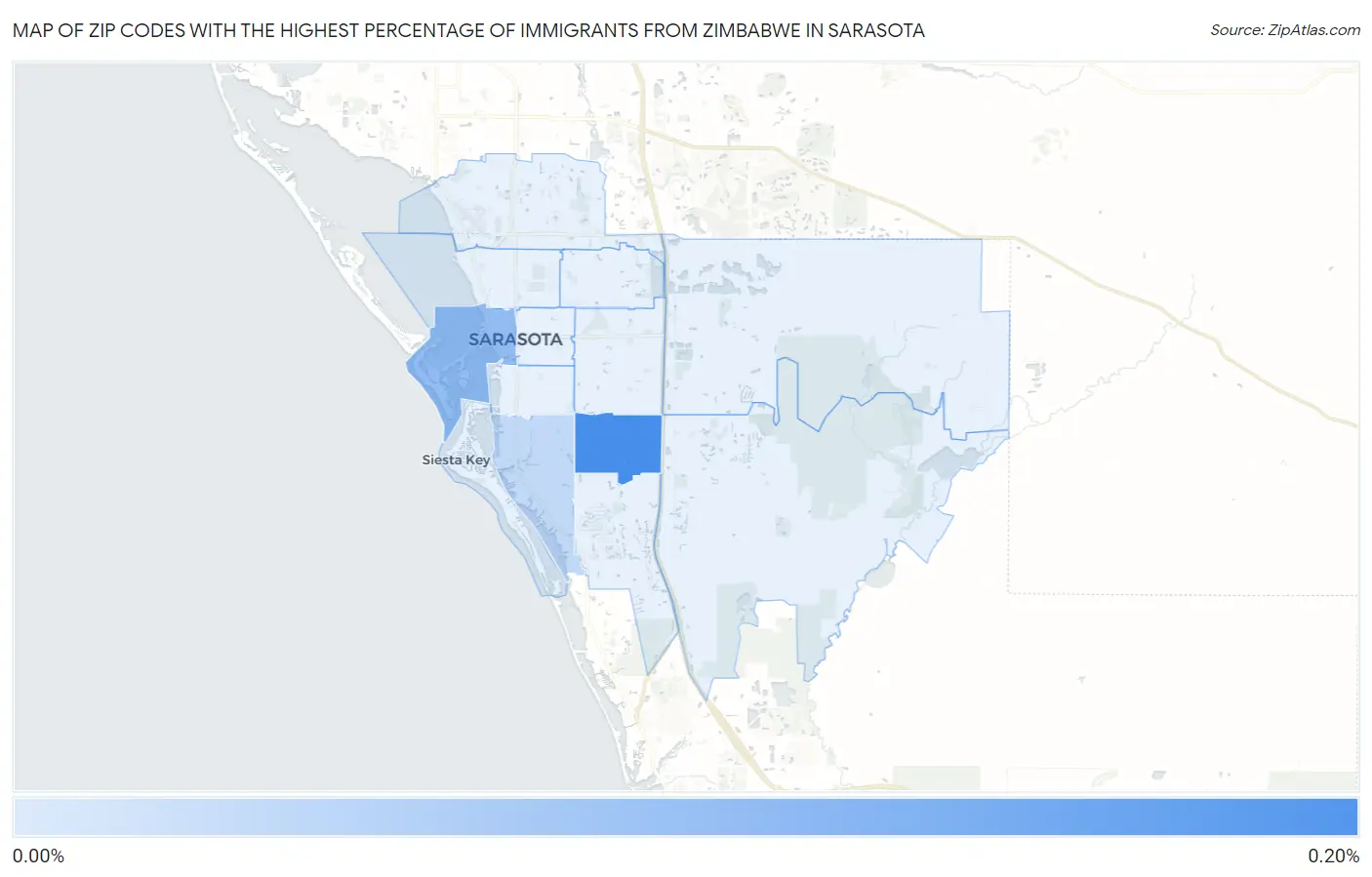 Zip Codes with the Highest Percentage of Immigrants from Zimbabwe in Sarasota Map
