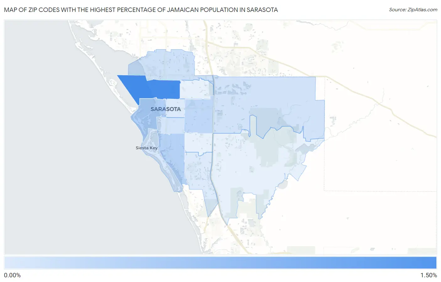 Zip Codes with the Highest Percentage of Jamaican Population in Sarasota Map
