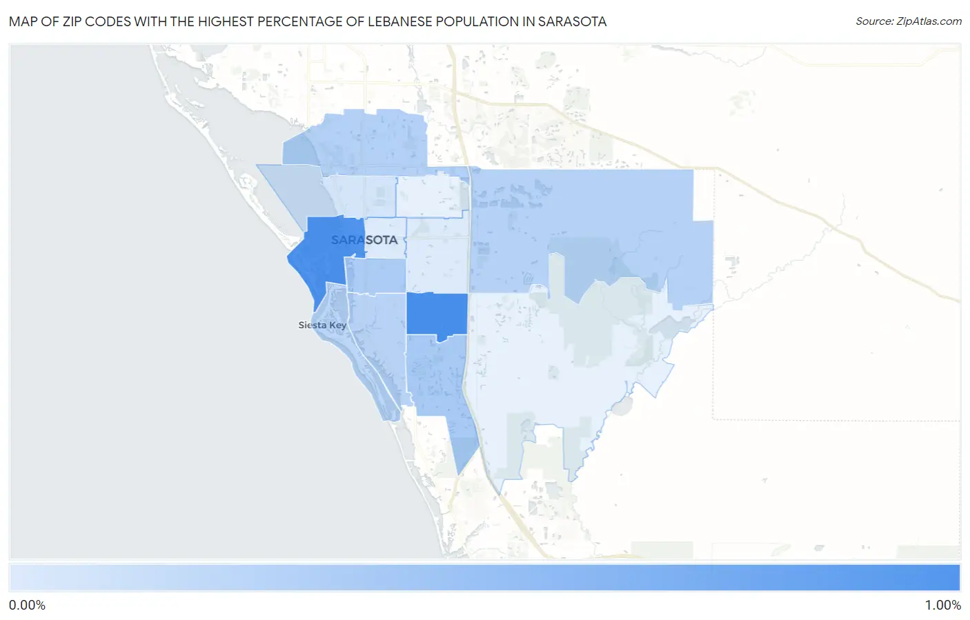 Zip Codes with the Highest Percentage of Lebanese Population in Sarasota Map