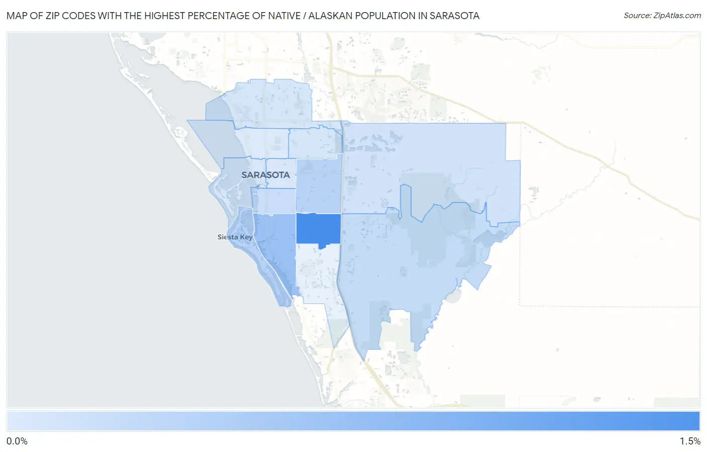 Zip Codes with the Highest Percentage of Native / Alaskan Population in Sarasota Map