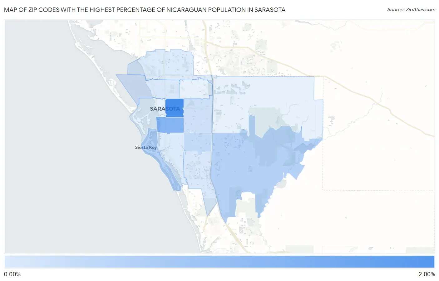 Zip Codes with the Highest Percentage of Nicaraguan Population in Sarasota Map