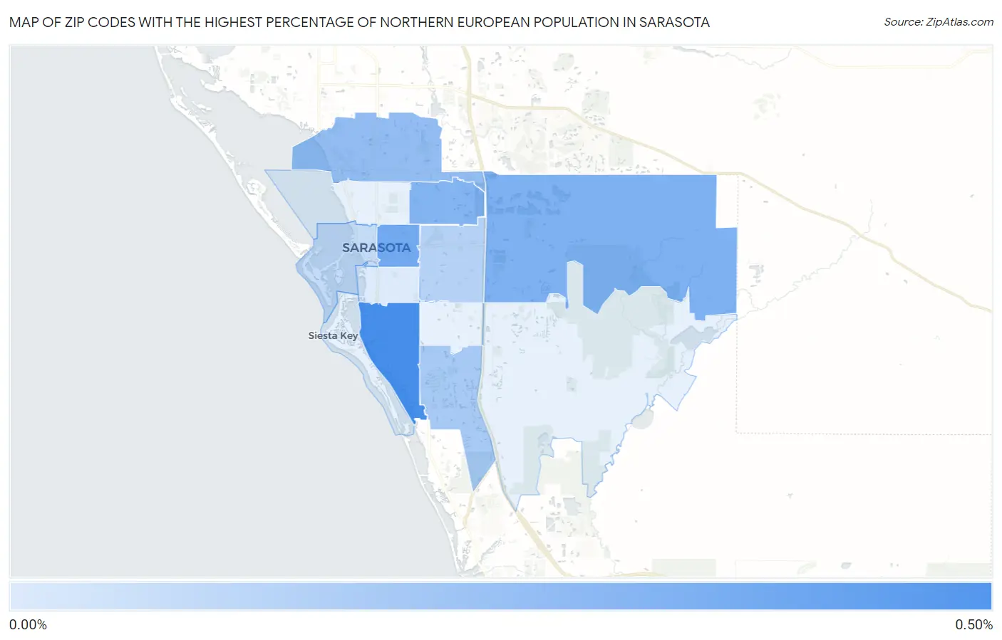 Zip Codes with the Highest Percentage of Northern European Population in Sarasota Map