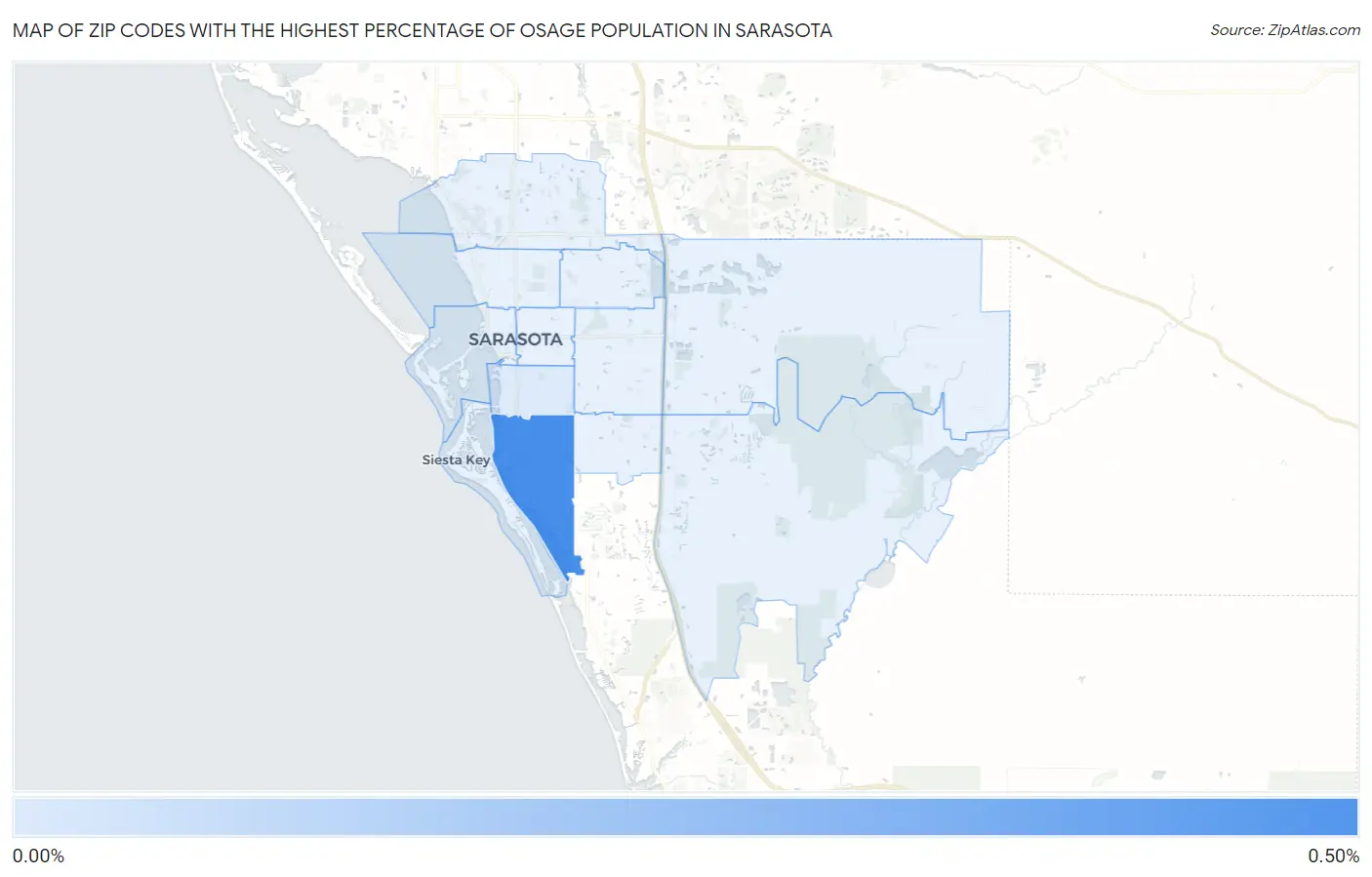 Zip Codes with the Highest Percentage of Osage Population in Sarasota Map