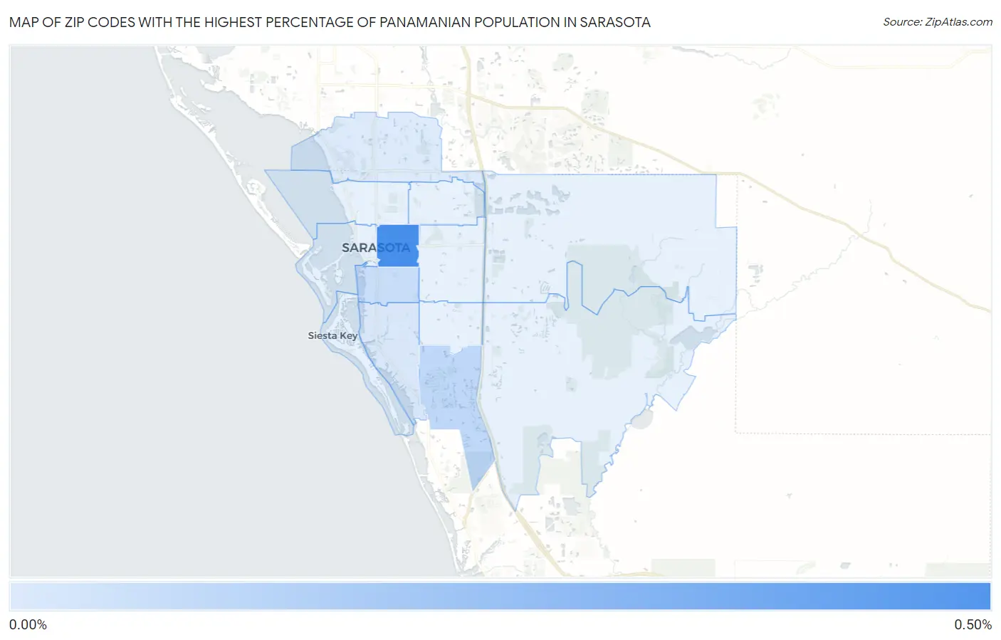 Zip Codes with the Highest Percentage of Panamanian Population in Sarasota Map
