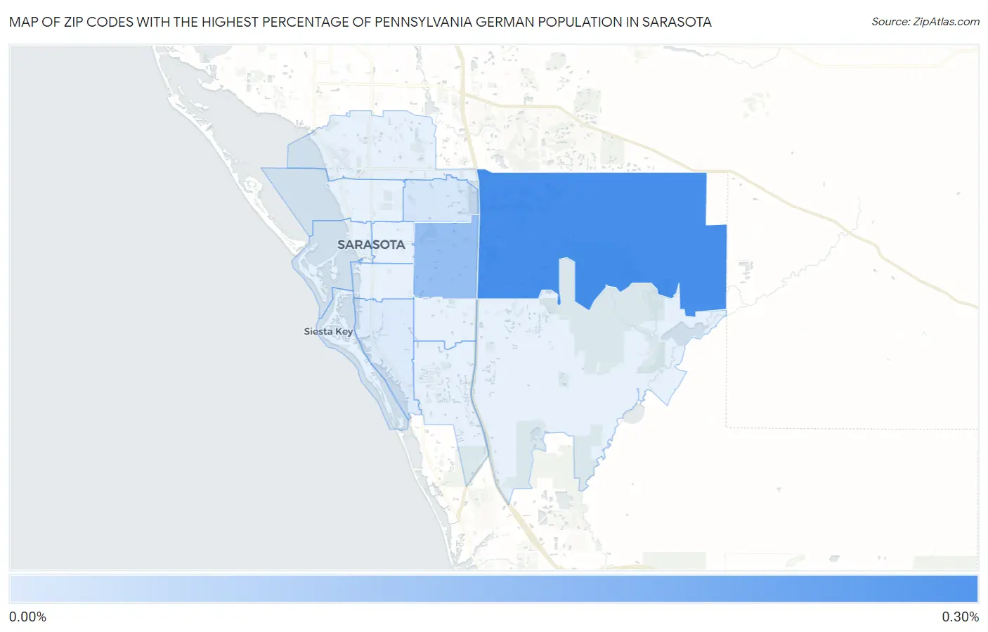Zip Codes with the Highest Percentage of Pennsylvania German Population in Sarasota Map