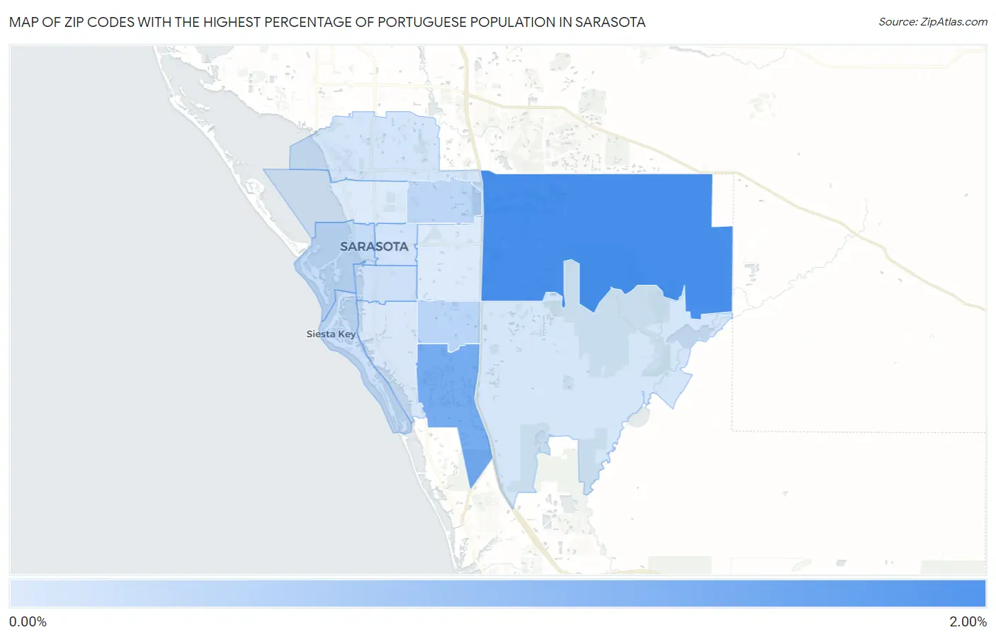 Zip Codes with the Highest Percentage of Portuguese Population in Sarasota Map