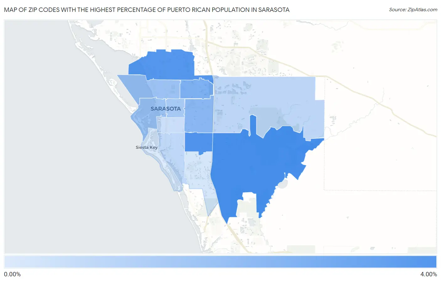 Zip Codes with the Highest Percentage of Puerto Rican Population in Sarasota Map