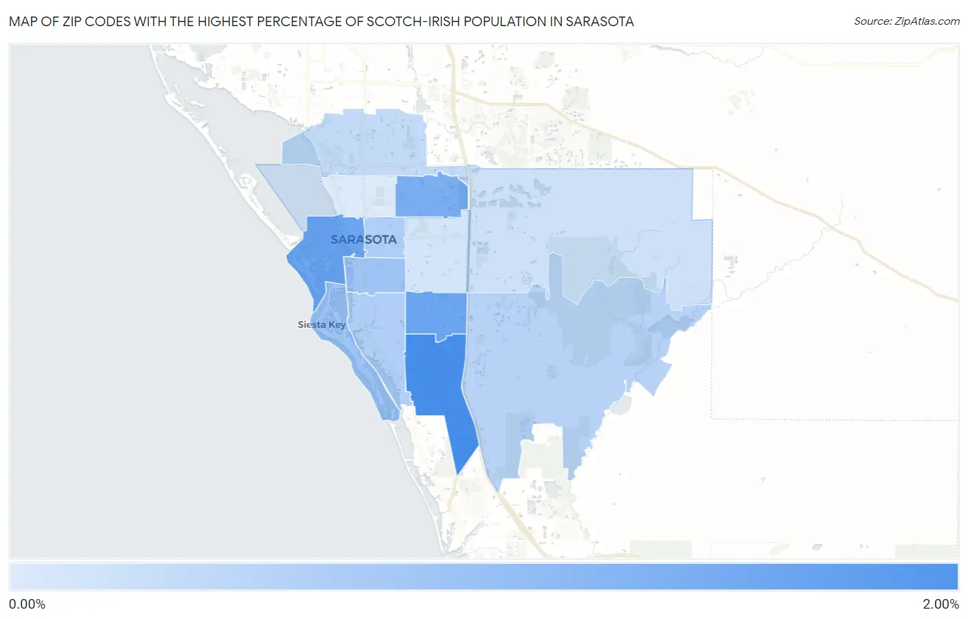 Zip Codes with the Highest Percentage of Scotch-Irish Population in Sarasota Map