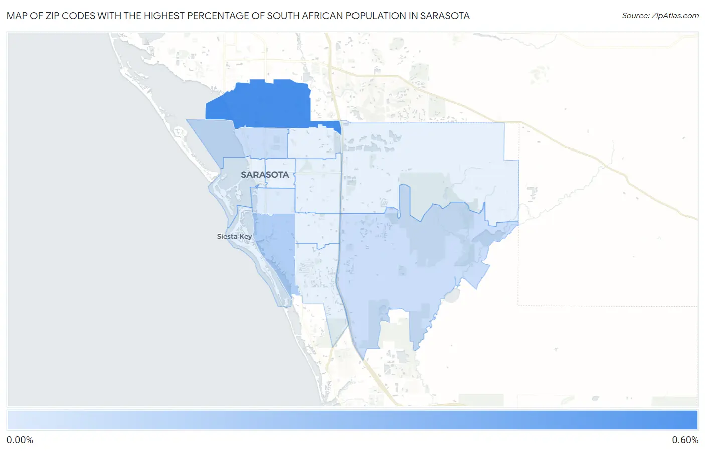 Zip Codes with the Highest Percentage of South African Population in Sarasota Map