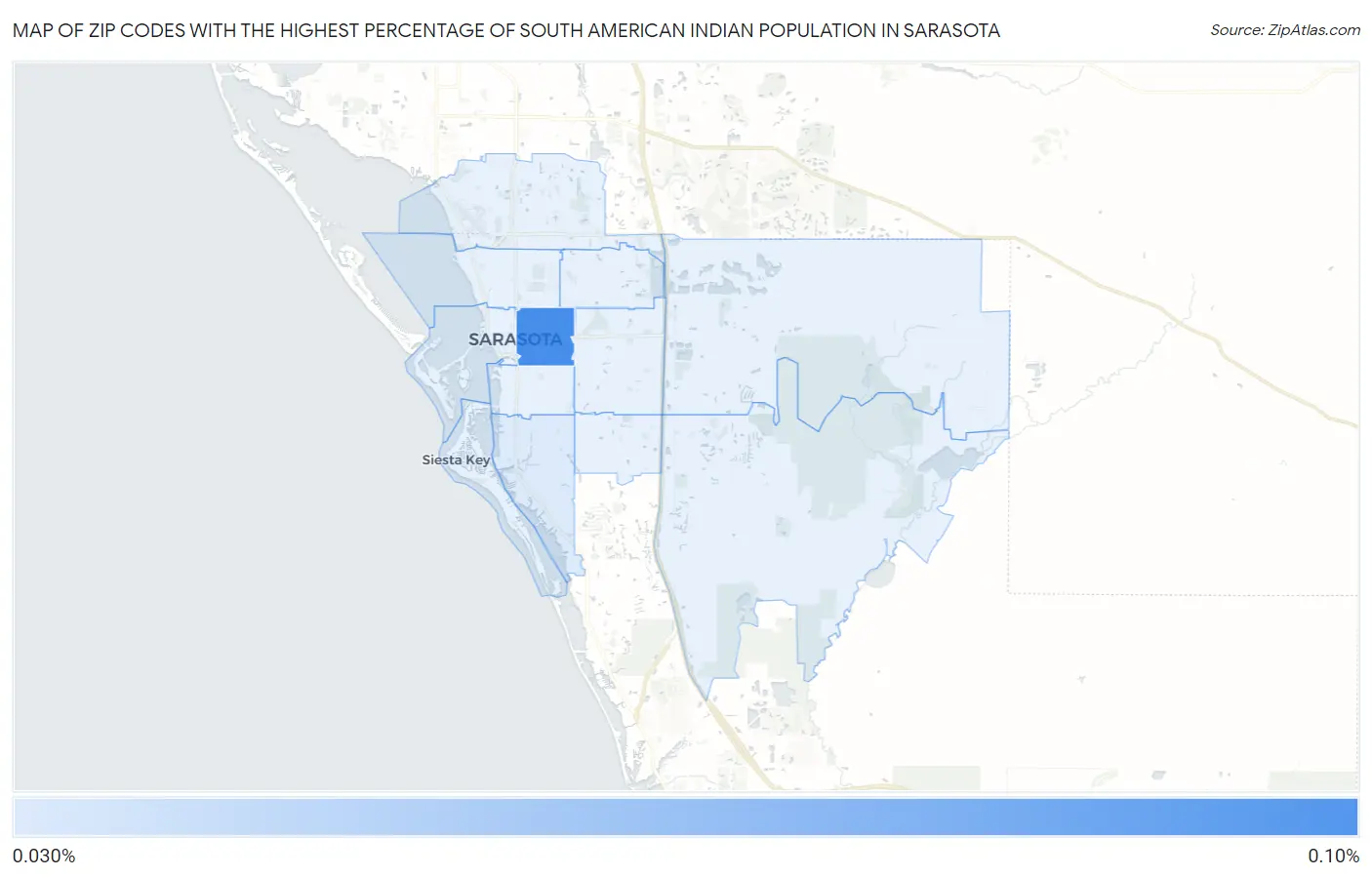 Zip Codes with the Highest Percentage of South American Indian Population in Sarasota Map