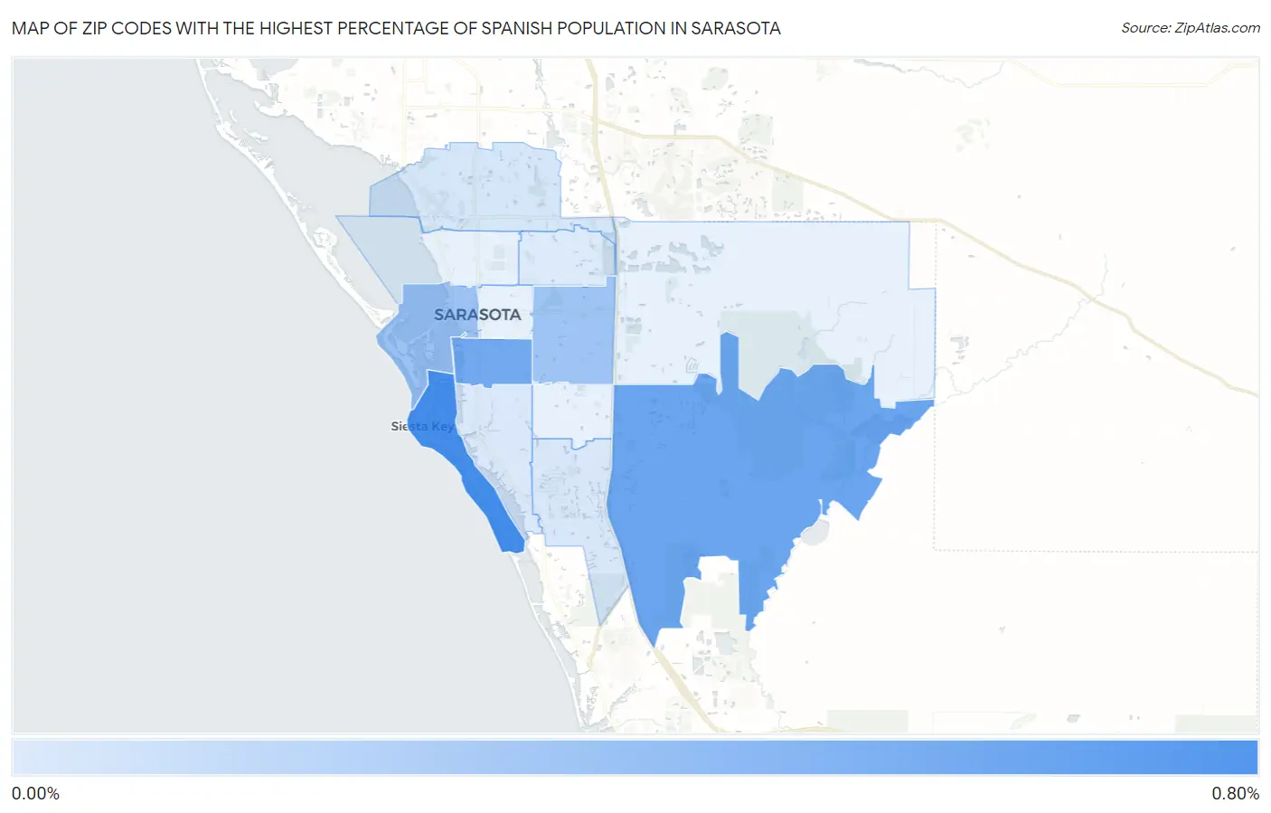 Zip Codes with the Highest Percentage of Spanish Population in Sarasota Map