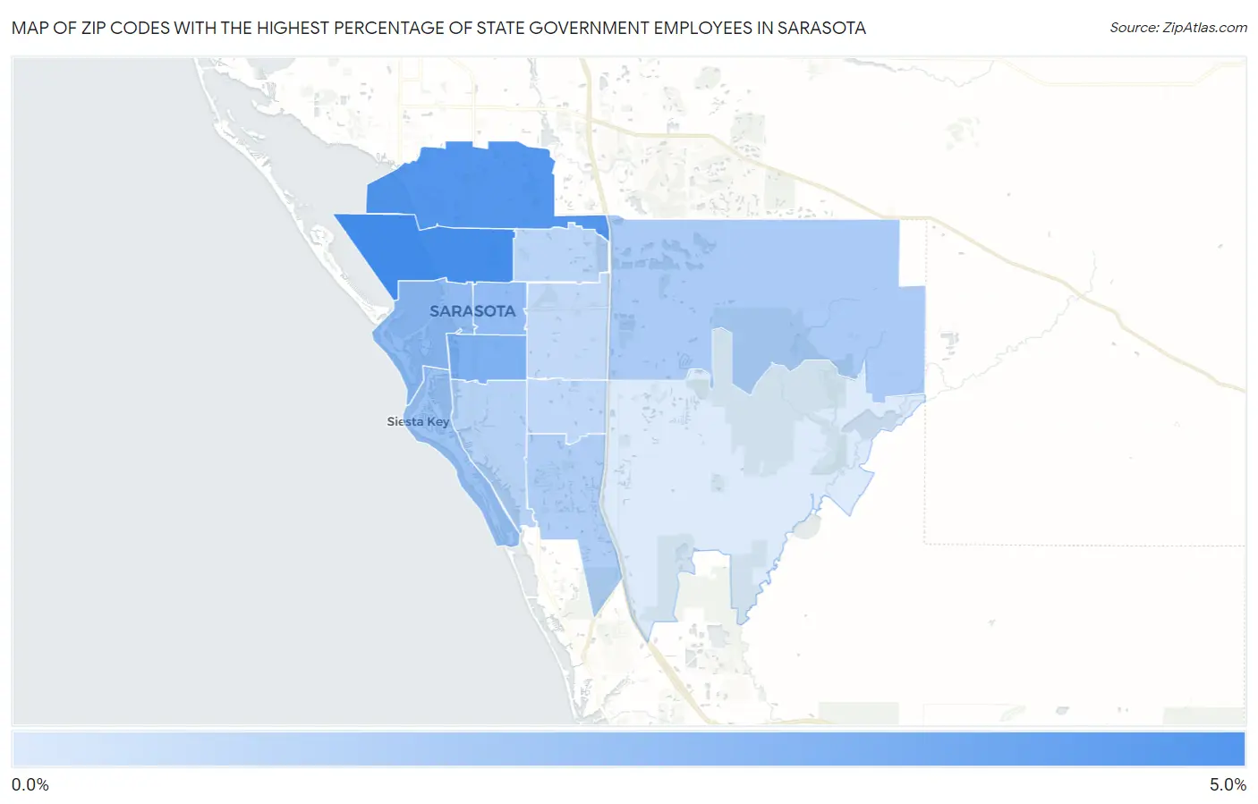 Zip Codes with the Highest Percentage of State Government Employees in Sarasota Map