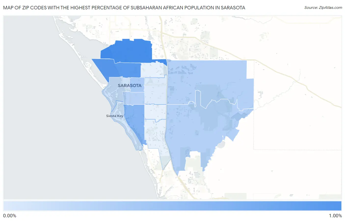 Zip Codes with the Highest Percentage of Subsaharan African Population in Sarasota Map