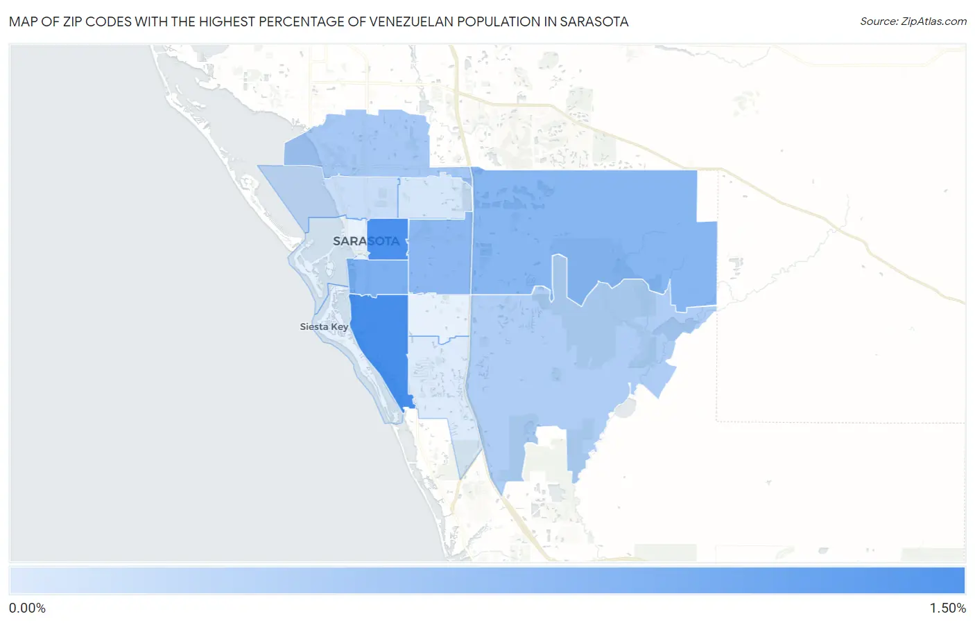 Zip Codes with the Highest Percentage of Venezuelan Population in Sarasota Map