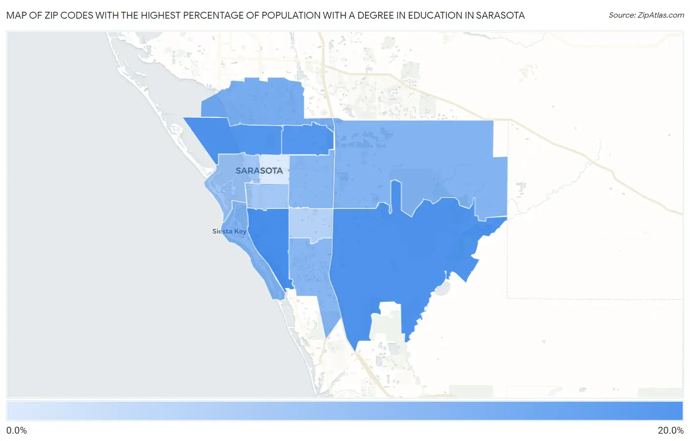 Zip Codes with the Highest Percentage of Population with a Degree in Education in Sarasota Map
