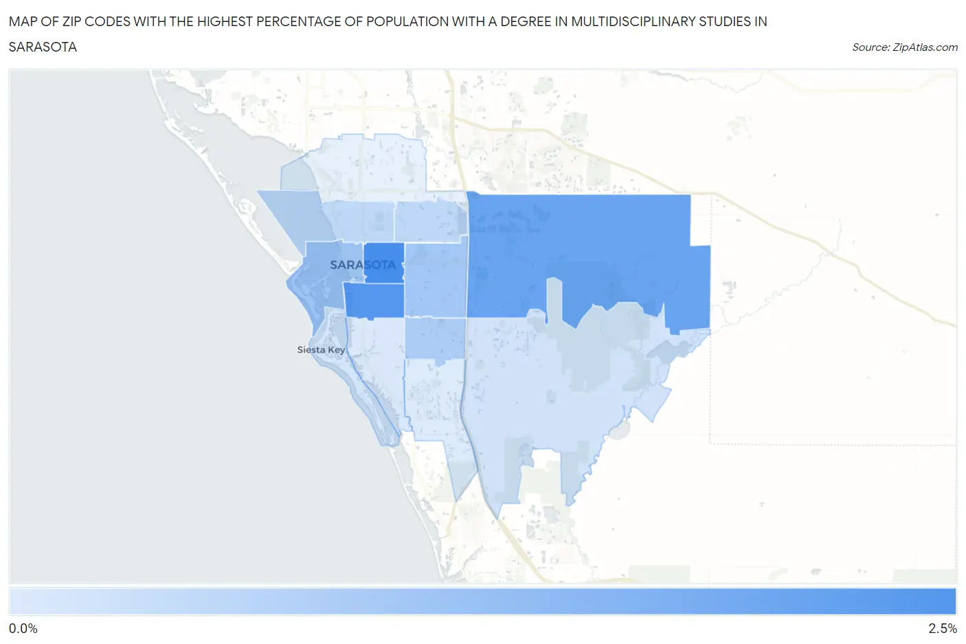 Zip Codes with the Highest Percentage of Population with a Degree in Multidisciplinary Studies in Sarasota Map