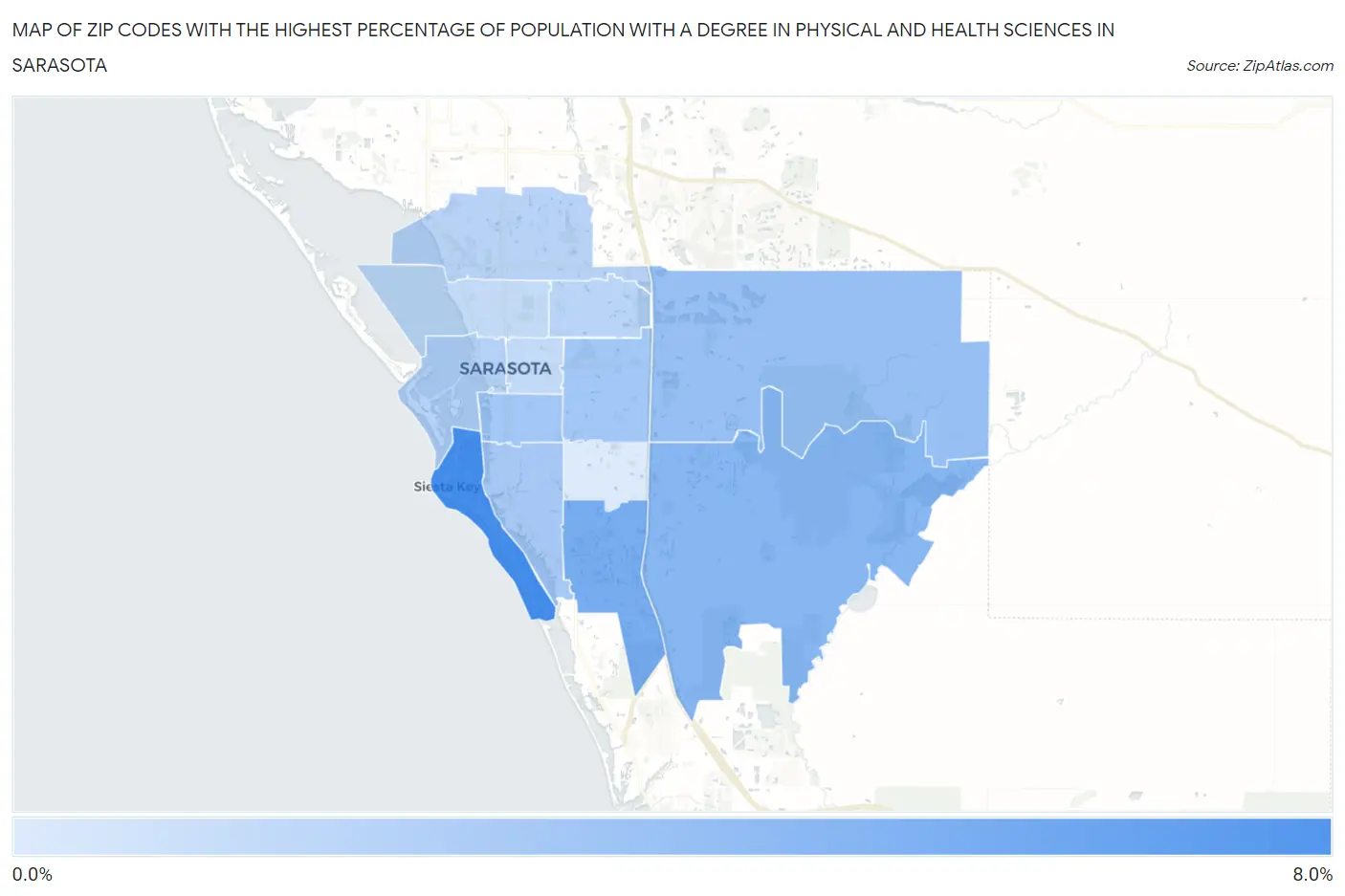 Zip Codes with the Highest Percentage of Population with a Degree in Physical and Health Sciences in Sarasota Map