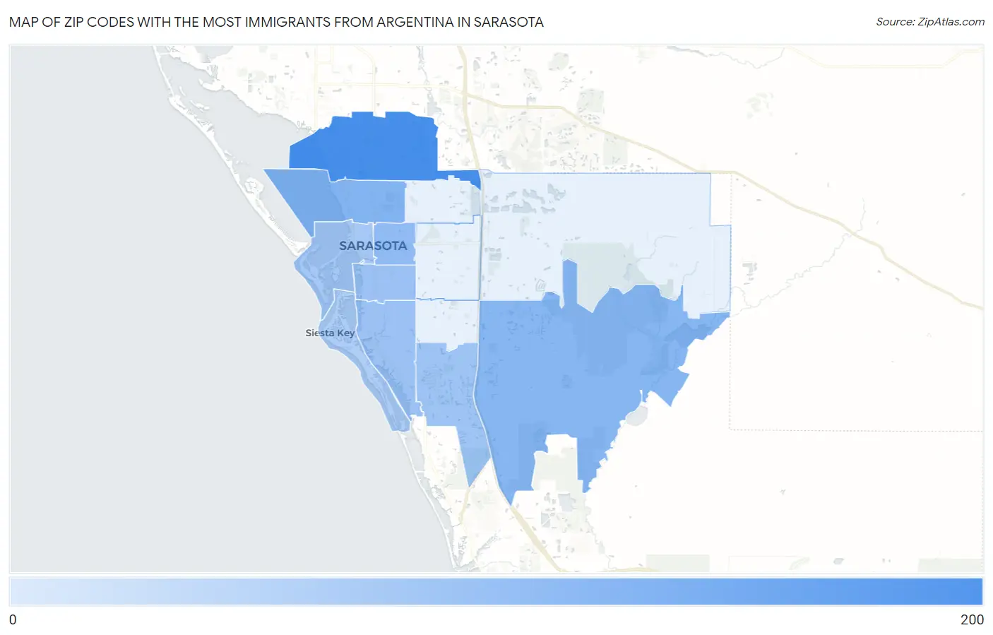 Zip Codes with the Most Immigrants from Argentina in Sarasota Map