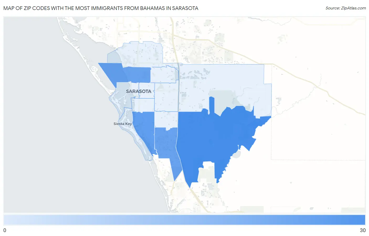 Zip Codes with the Most Immigrants from Bahamas in Sarasota Map