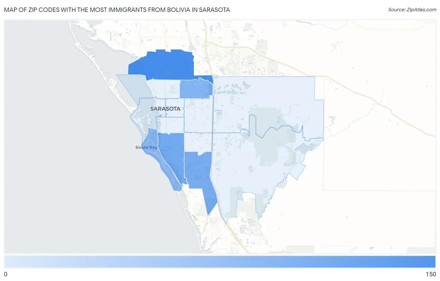Zip Codes with the Most Immigrants from Bolivia in Sarasota Map