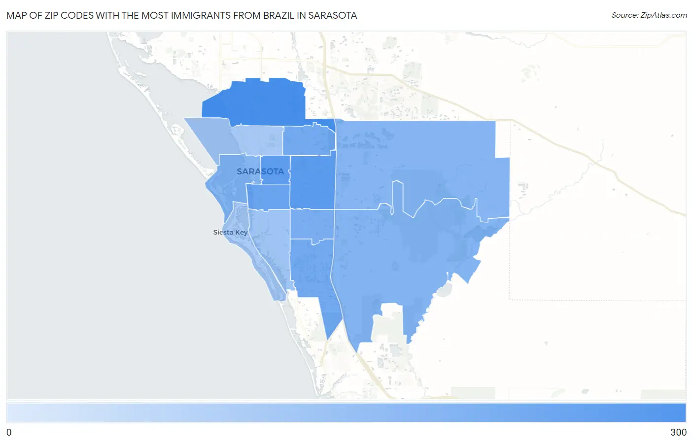 Zip Codes with the Most Immigrants from Brazil in Sarasota Map