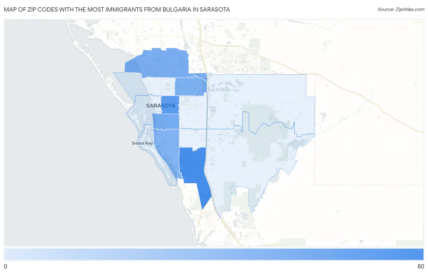 Zip Codes with the Most Immigrants from Bulgaria in Sarasota Map