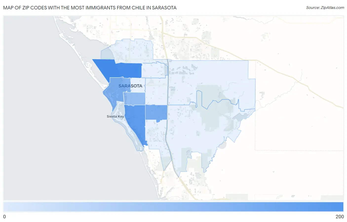 Zip Codes with the Most Immigrants from Chile in Sarasota Map