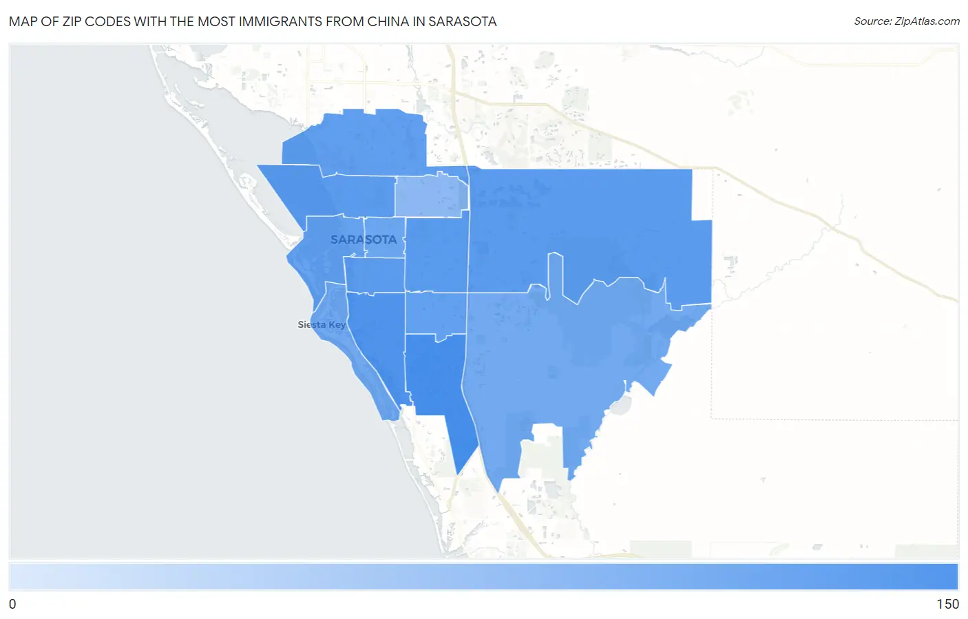 Zip Codes with the Most Immigrants from China in Sarasota Map