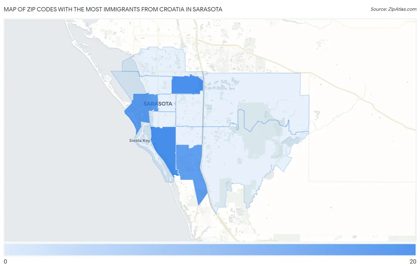 Zip Codes with the Most Immigrants from Croatia in Sarasota Map