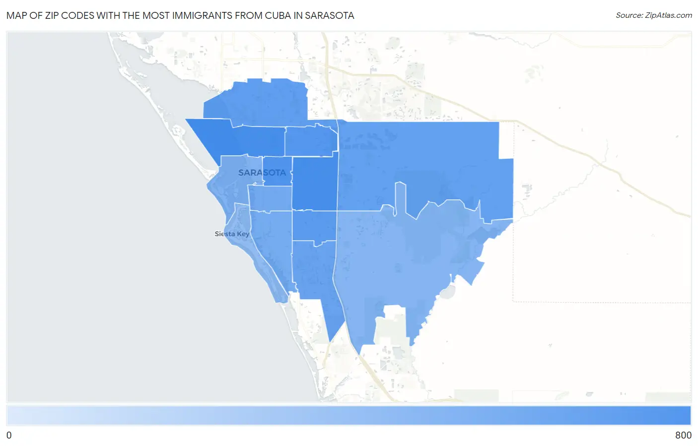 Zip Codes with the Most Immigrants from Cuba in Sarasota Map