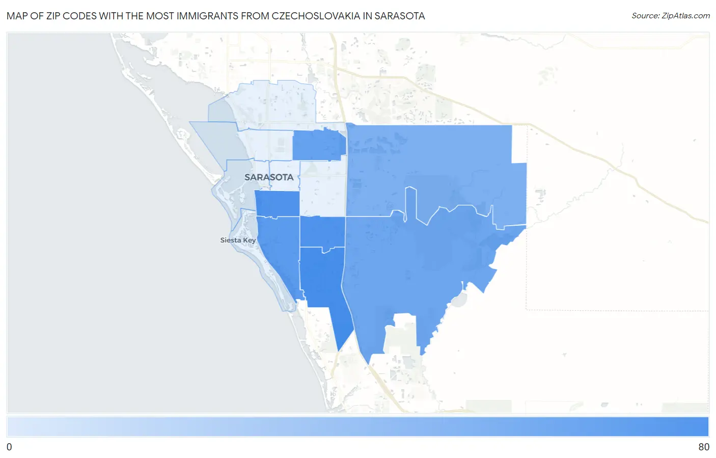 Zip Codes with the Most Immigrants from Czechoslovakia in Sarasota Map