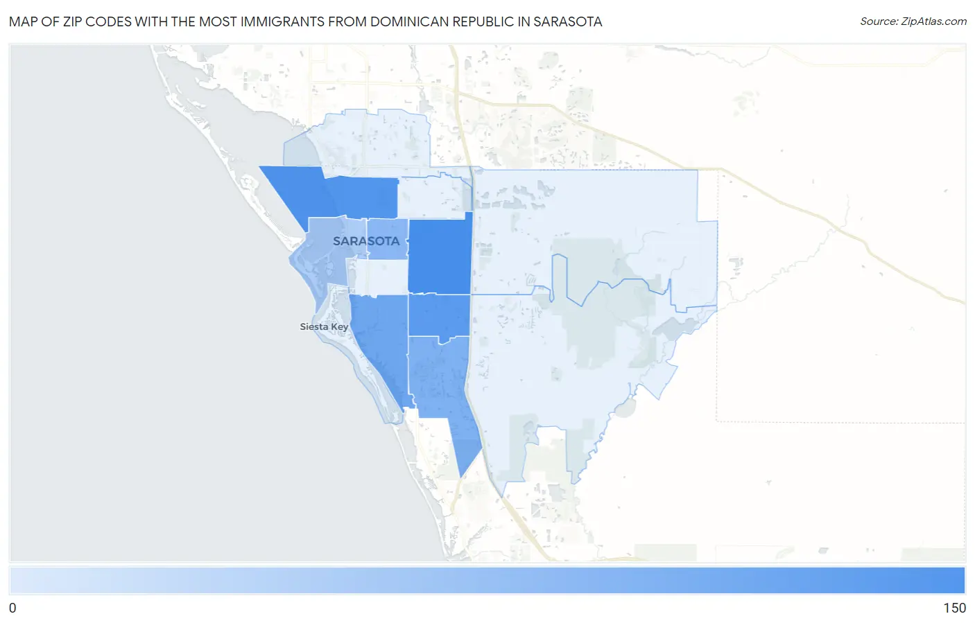 Zip Codes with the Most Immigrants from Dominican Republic in Sarasota Map