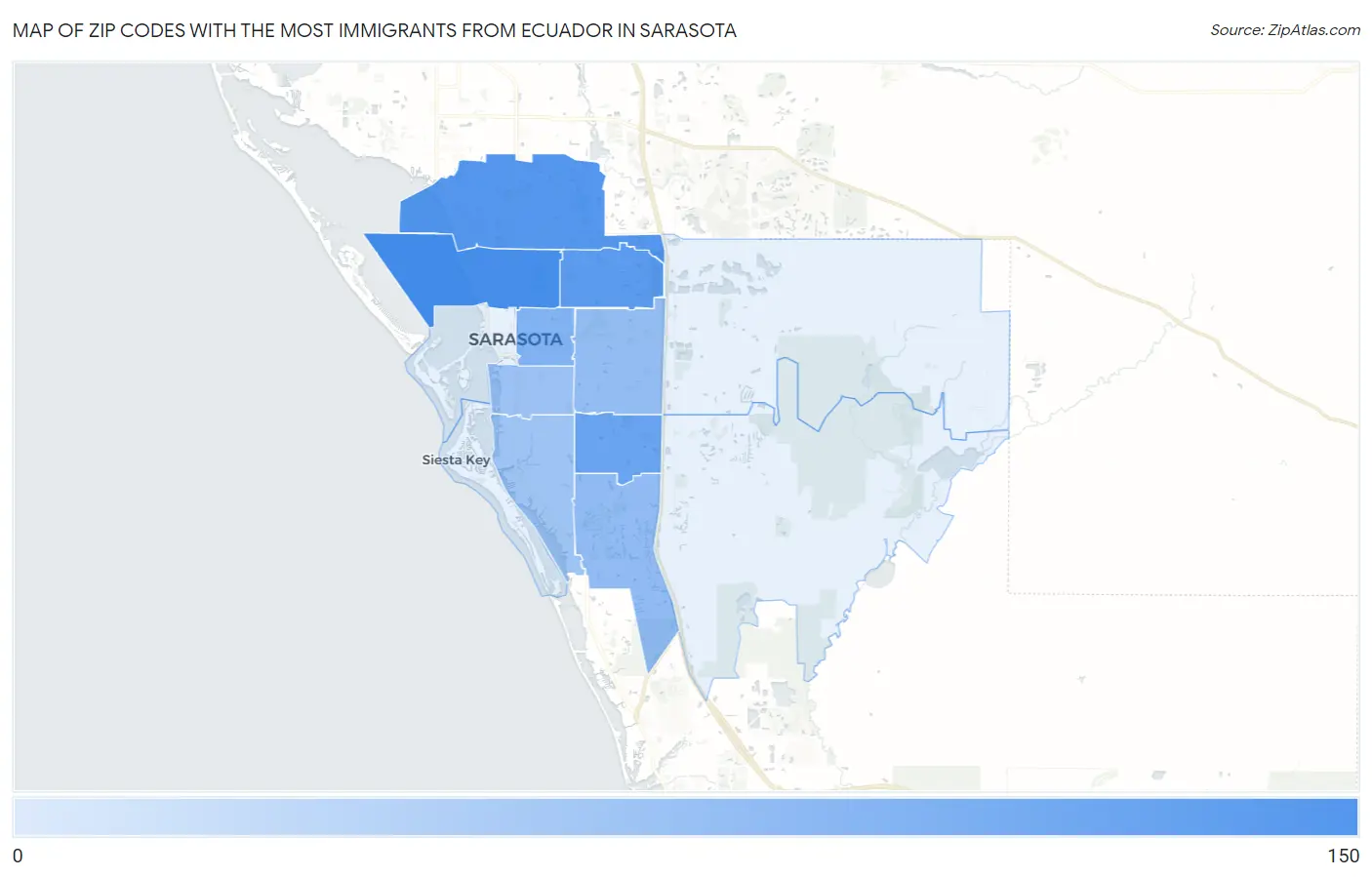 Zip Codes with the Most Immigrants from Ecuador in Sarasota Map