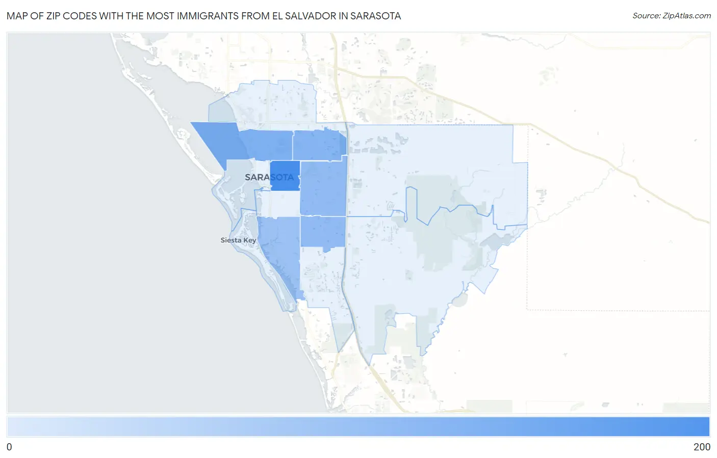 Zip Codes with the Most Immigrants from El Salvador in Sarasota Map